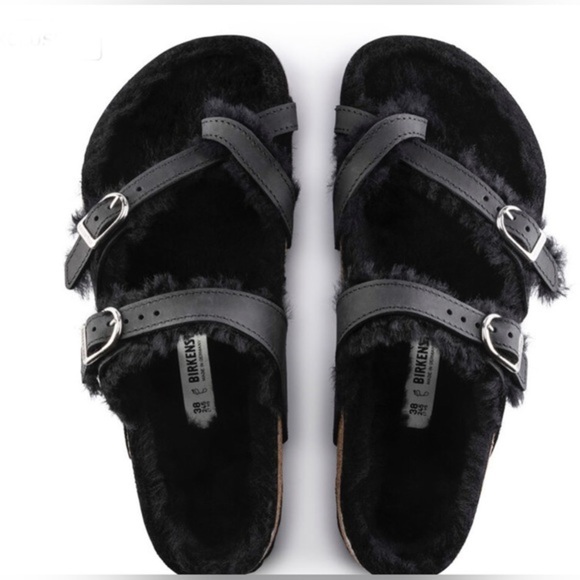 Birkenstock Black Mayari Shearling Oiled Leather single toe loop cork shoe size8 - Picture 7 of 9
